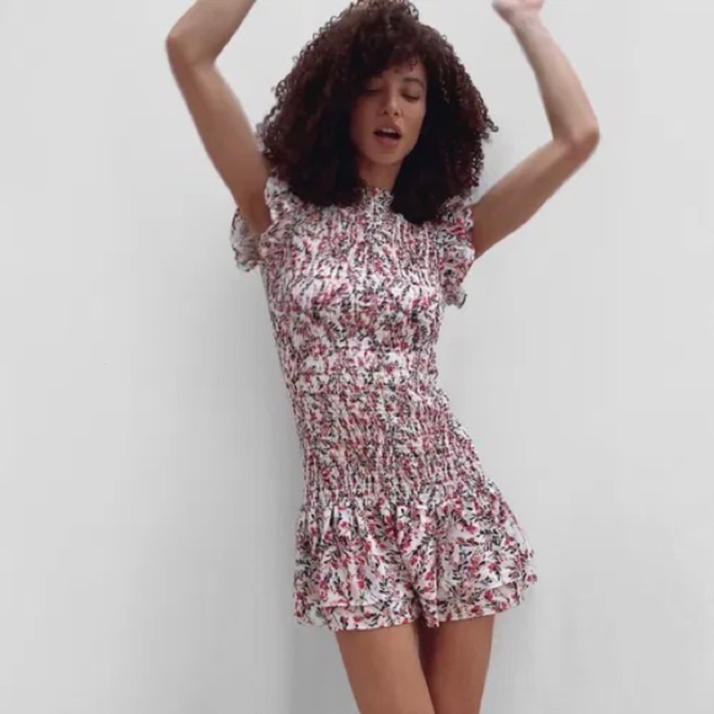 FRENCH CONNECTION Flores Verona Crepe Floral Smock Mini Dress